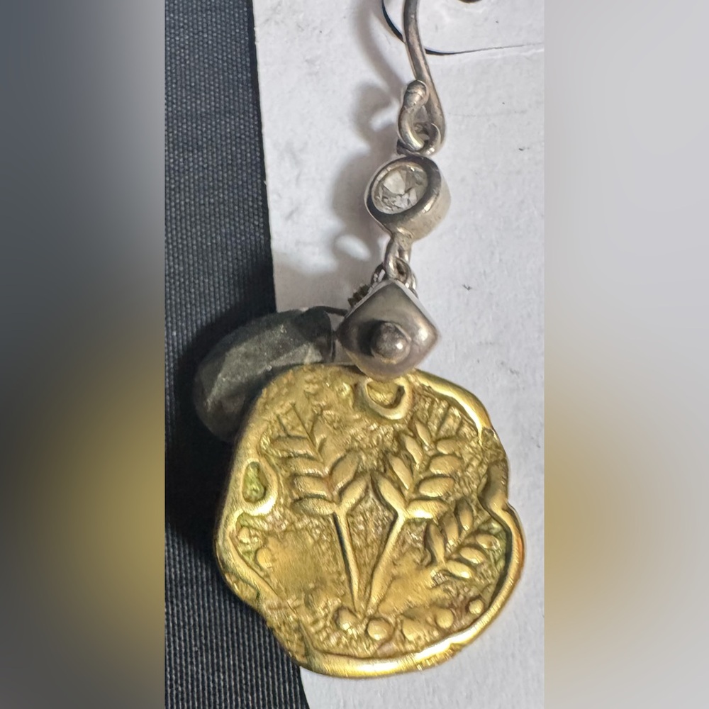 Silpada Sterling Silver Earrings: Brass Pyrite CZ “Perfect Composition “ - Picture 6 of 9